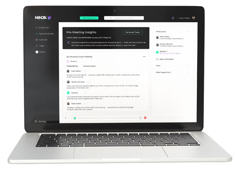 Laptop showing Ninja Notes interface