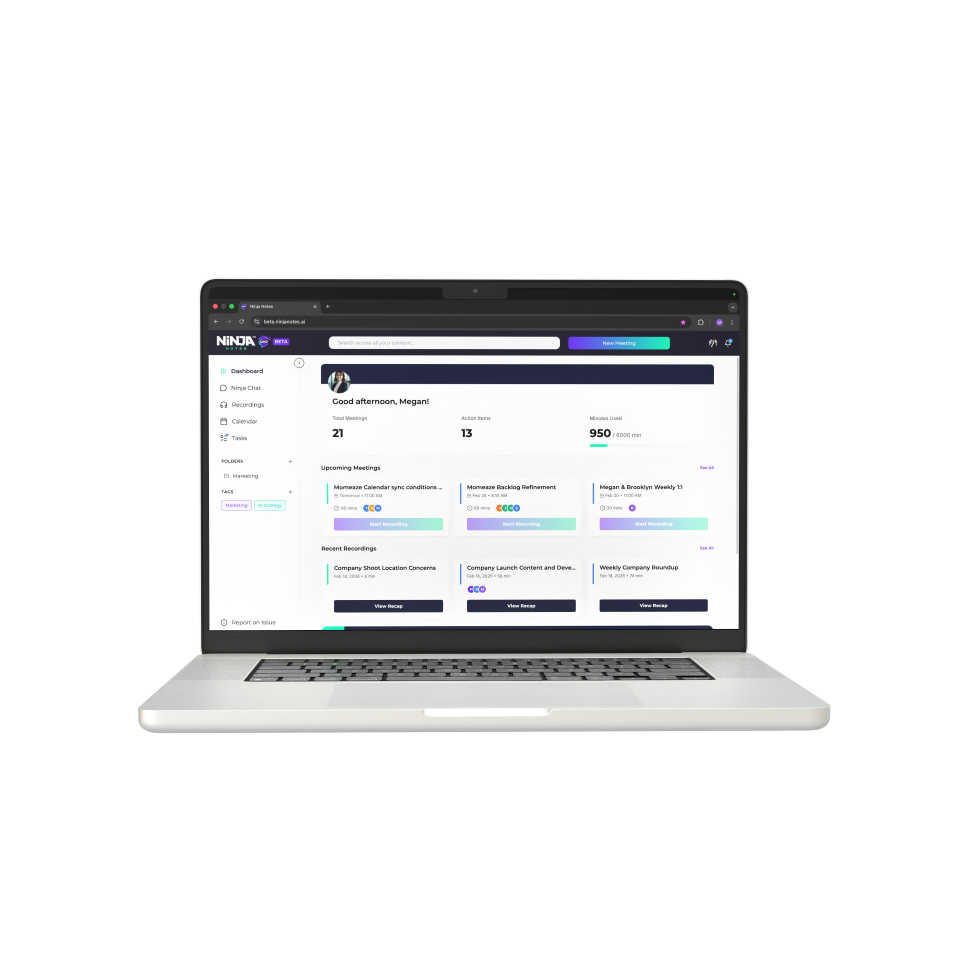 Laptop showing Ninja Notes interface